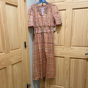 Spartina 449 Tan and Pink Plaid Midi Dress